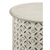 Kyra 18 Inch Round Side Table, Ornate Lattice Carving, Mango Wood, Ivory  By Casagear Home