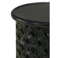 Kyra 24 Inch Round Side Table, Ornate Lattice Carving, Mango Wood, Black By Casagear Home
