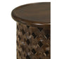 Kyra 24 Inch Round Side Table, Ornate Lattice Carving, Mango Wood, Brown By Casagear Home
