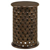 Kyra 24 Inch Round Side Table, Ornate Lattice Carving, Mango Wood, Brown By Casagear Home