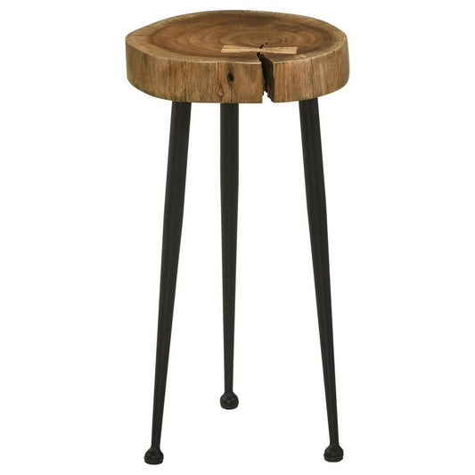 22 Inch Side Table, Iron Tapered Legs, Live Edge Acacia Wood, Natural Brown By Casagear Home