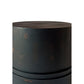 22 Inch Side Table with Round Iron Top, Distressed Black Cylinder Drum By Casagear Home