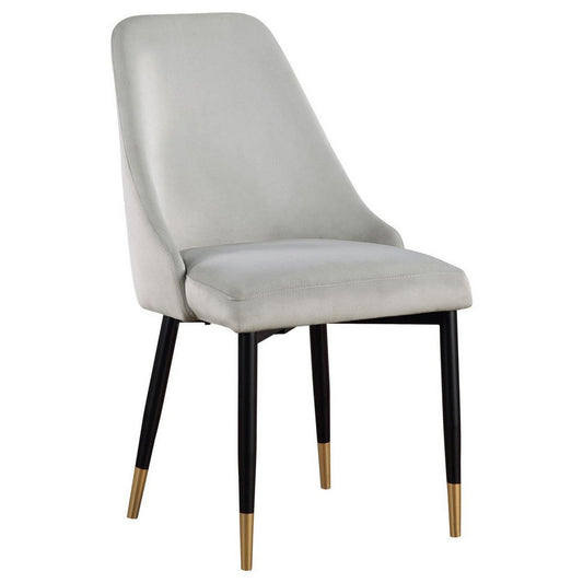 24 Inch Dining Chair, Set of 2, Light Gray Velvet, Tall Curved Back, Brass By Casagear Home