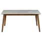 63 Inch Dining Table, Faux Marble Finish, Asian Hardwood, Light Brown  By Casagear Home