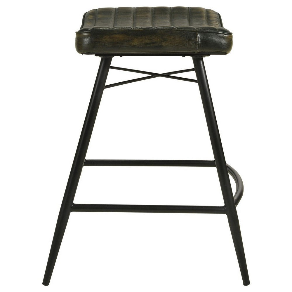Vini 25 Inch Counter Stool Set of 2 Curved Leather Seat Tufted Black By Casagear Home BM309256