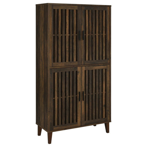 69 Inch Tall Accent Cabinet, Vertical Slatted Design, Brown and Black By Casagear Home