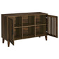 47 Inch Accent Cabinet, Slatted Design, 2 Shelves, Brown and Black Finish By Casagear Home