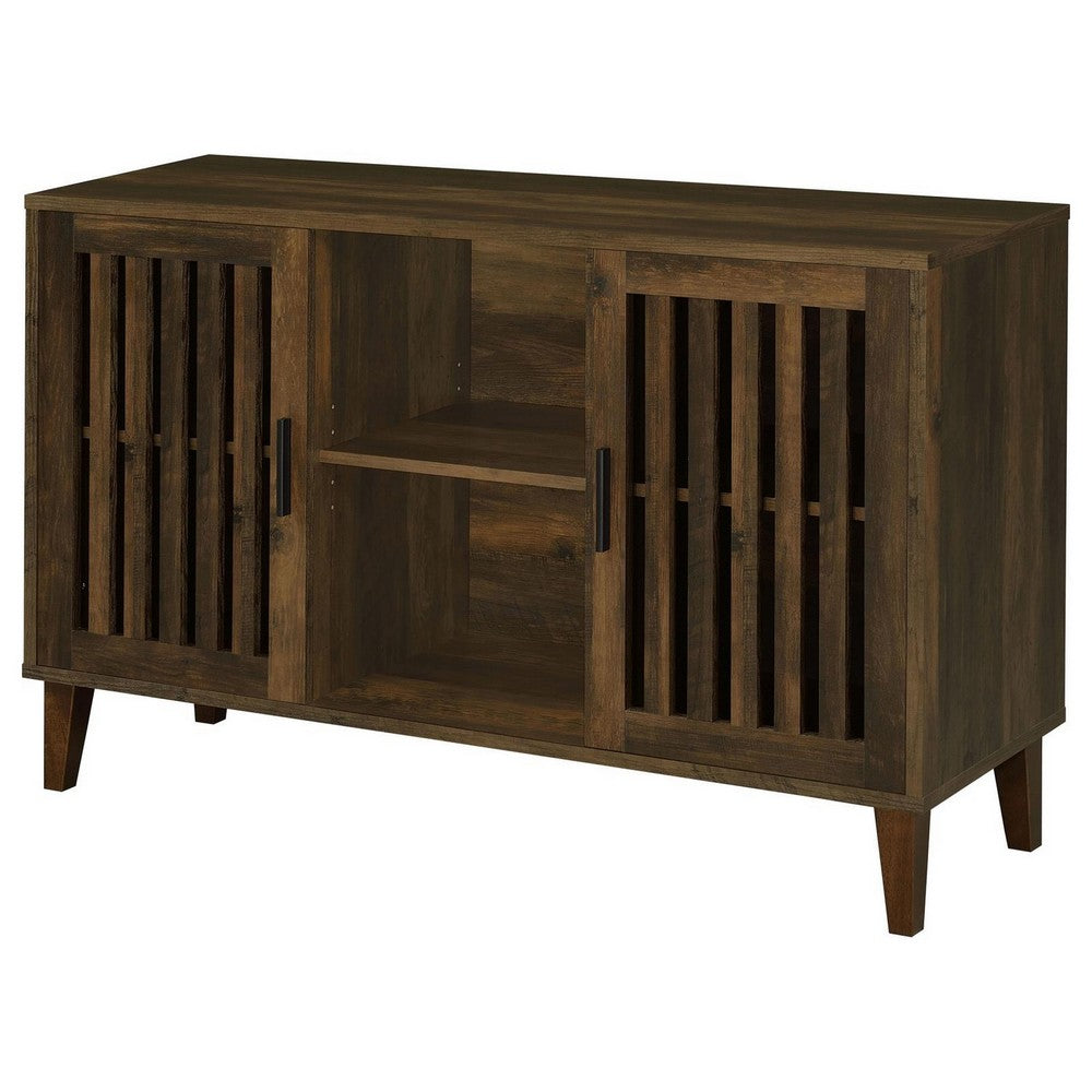 47 Inch Accent Cabinet, Slatted Design, 2 Shelves, Brown and Black Finish By Casagear Home