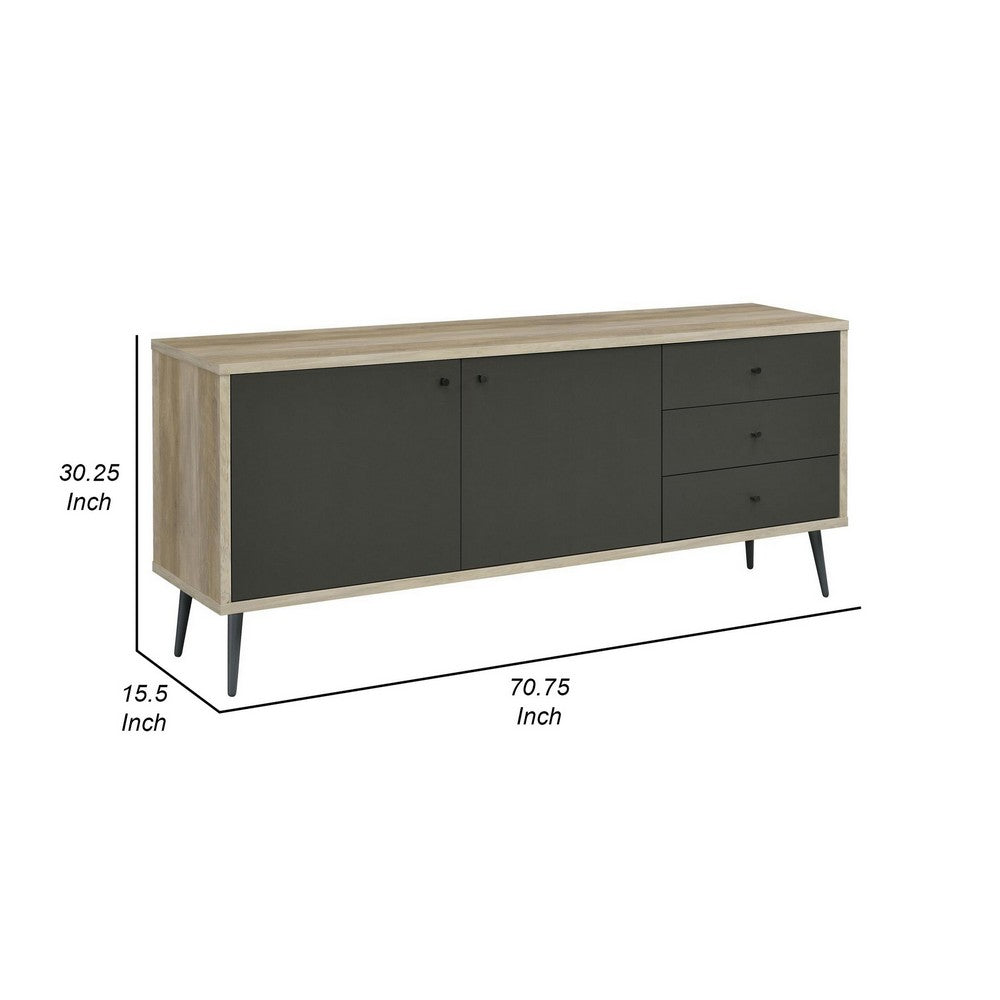 71 Inch Sideboard Console Cabinet, 2 Doors, 2 Shelves, 3 Drawers, Gray By Casagear Home