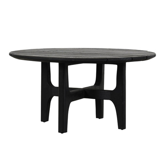Ham 32 Inch Outdoor Round Coffee Table, Plank Tabletop, Black Distressed By Casagear Home