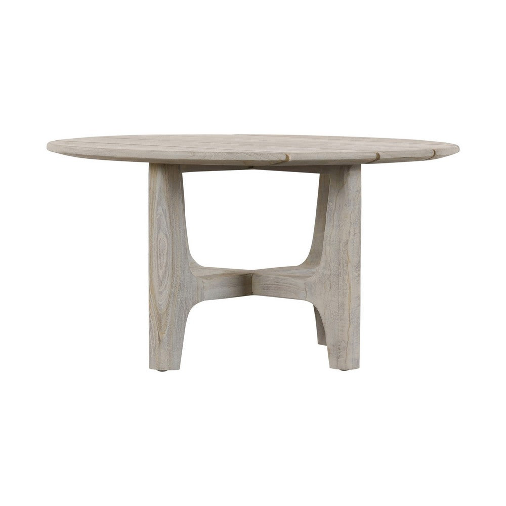 Ham 32 Inch Outdoor Round Coffee Table, Plank Tabletop, Gray Distressed By Casagear Home