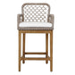 Aok 27 Inch Outdoor Counter Stool Chair, Gray Woven Rope, Curved, Brown Teak By Casagear Home