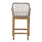 Aok 27 Inch Outdoor Counter Stool Chair, Gray Woven Rope, Curved, Brown Teak By Casagear Home