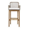 Aok 33 Inch Outdoor Barstool Chair, Gray Woven Rope, Curved Back, Brown Teak By Casagear Home