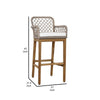 Aok 33 Inch Outdoor Barstool Chair, Gray Woven Rope, Curved Back, Brown Teak By Casagear Home
