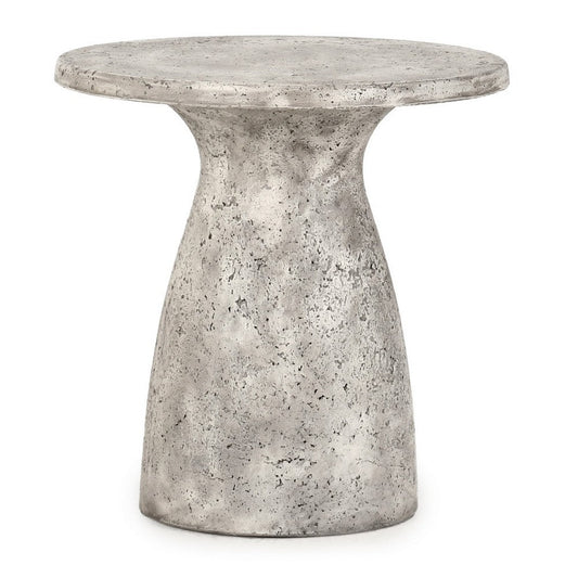 18 Inch Concrete Outdoor Accent Table, Round Tabletop, Light Gray Finish By Casagear Home
