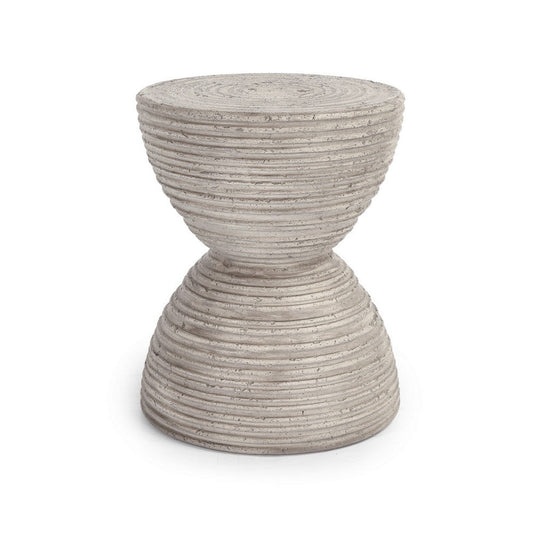 18 Inch Concrete Outdoor Accent Table, Hourglass Shape, Light Gray Finish By Casagear Home