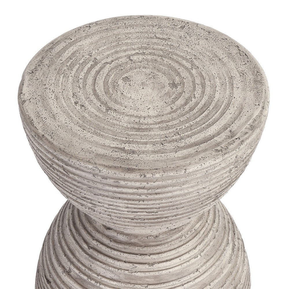 18 Inch Concrete Outdoor Accent Table, Hourglass Shape, Light Gray Finish By Casagear Home