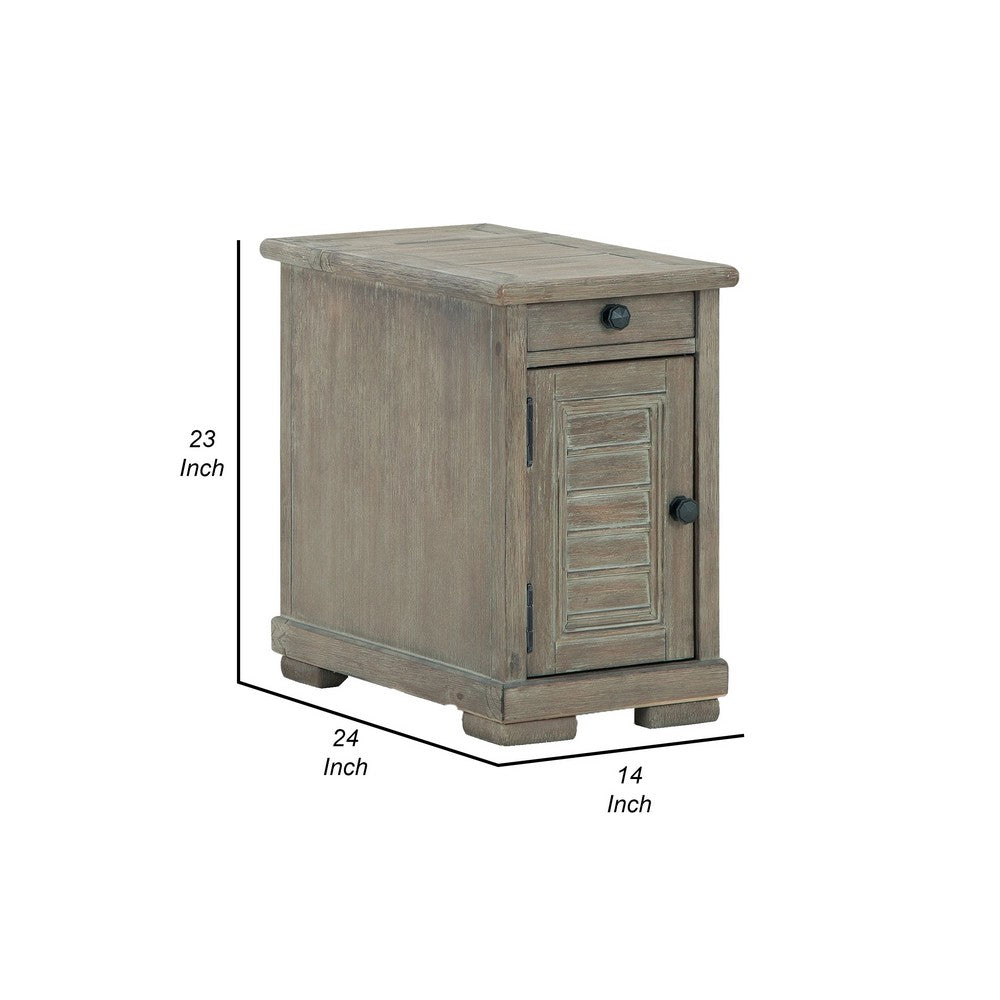 24 Inch Side End Table, 1 Drawer, Single Door Cabinet, Glazed Bisque By Casagear Home