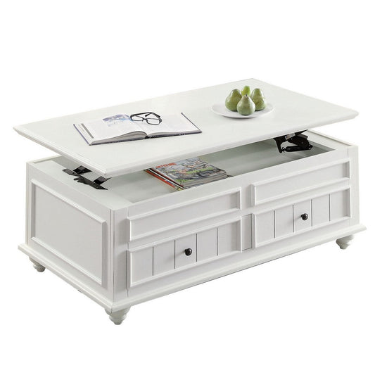 48 Inch Coffee Table, Lift Top Function, 2 Drawers, White Poplar Wood  By Casagear Home