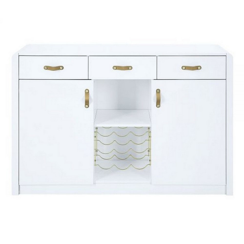 Raza 54 Inch Server Buffet Cabinet with Drawers, Metal Wine Holder, White By Casagear Home