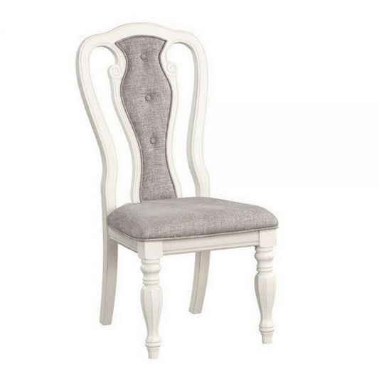 Fil 23 Inch Dining Side Chair Set of 2, Tufted Gray Fabric, Queen Anne By Casagear Home