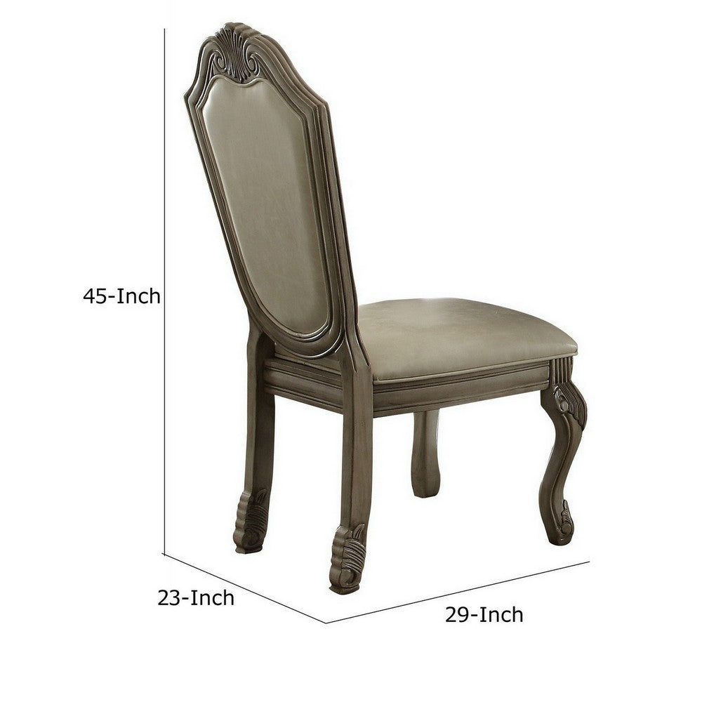 Loki 29 Inch Dining Chair Set of 2, Antique White, Crown Top, Welt Trim By Casagear Home