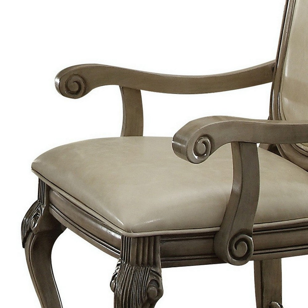 Loki 29 Inch Dining Armchair Set of 2, Antique White, Crown Top, Cushioned By Casagear Home