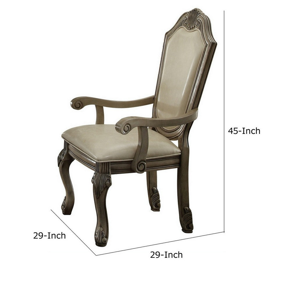Loki 29 Inch Dining Armchair Set of 2, Antique White, Crown Top, Cushioned By Casagear Home