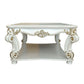Jess 58 Inch Coffee Table, Traditional Scrolled Legs, White, Brushed Gold  By Casagear Home