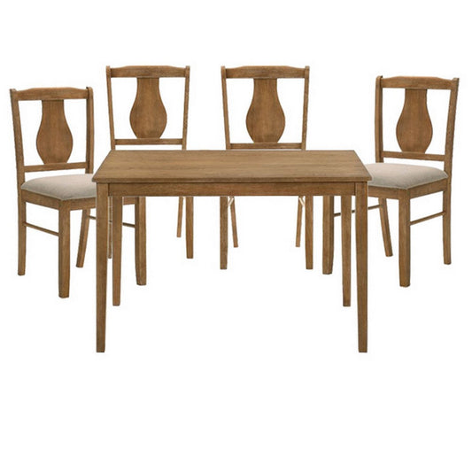 5 Piece Dining Table Set with 4 Chairs, Rubberwood, Weathered Oak By Casagear Home