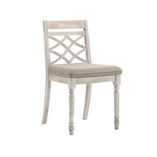 Siki 18 Inch Dining Chair, Set of 2, Turned Chair Legs, MDF, Antique White By Casagear Home