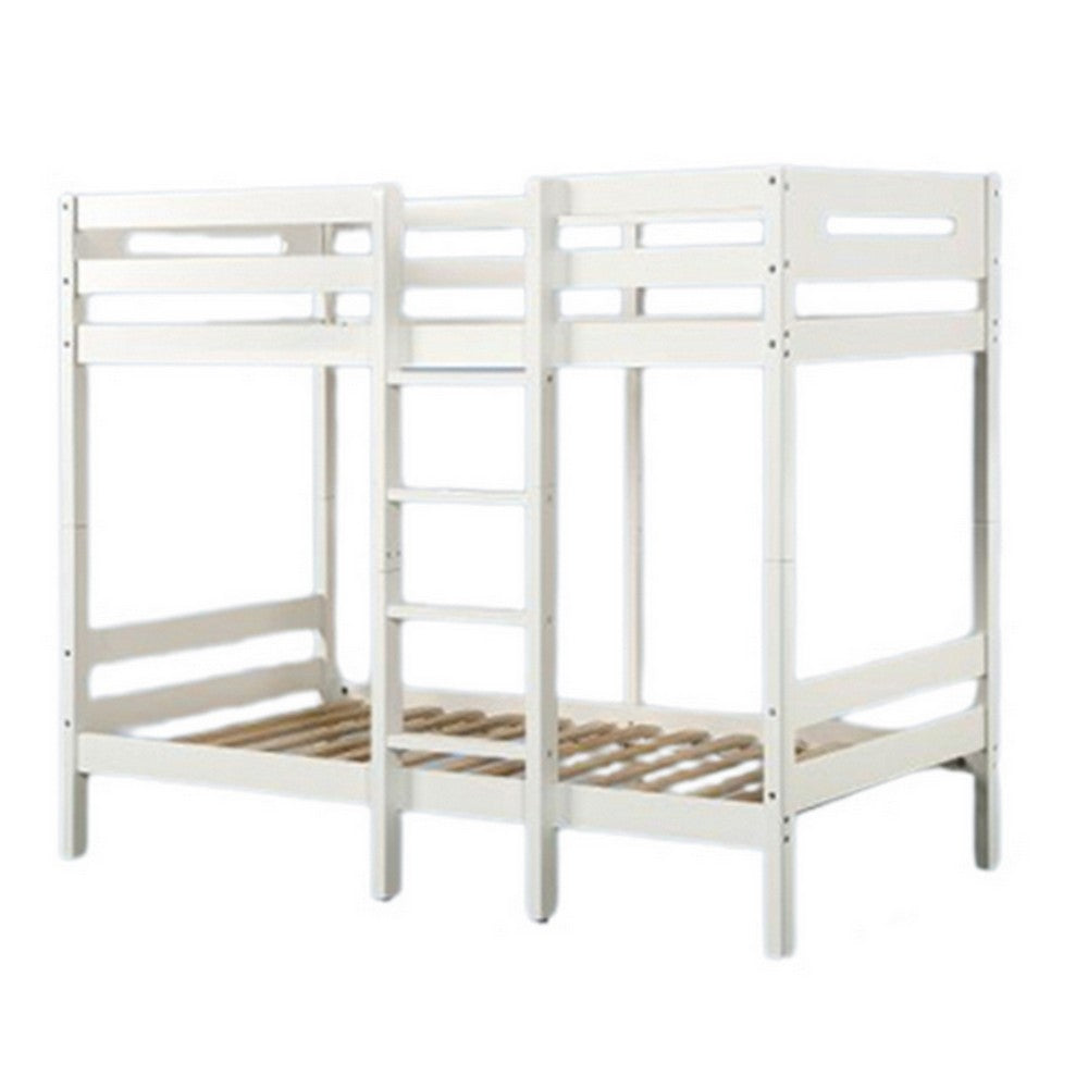 Asin Twin Bunk Bed with Front Facing Ladder, Pine Wood, Crisp White Finish By Casagear Home