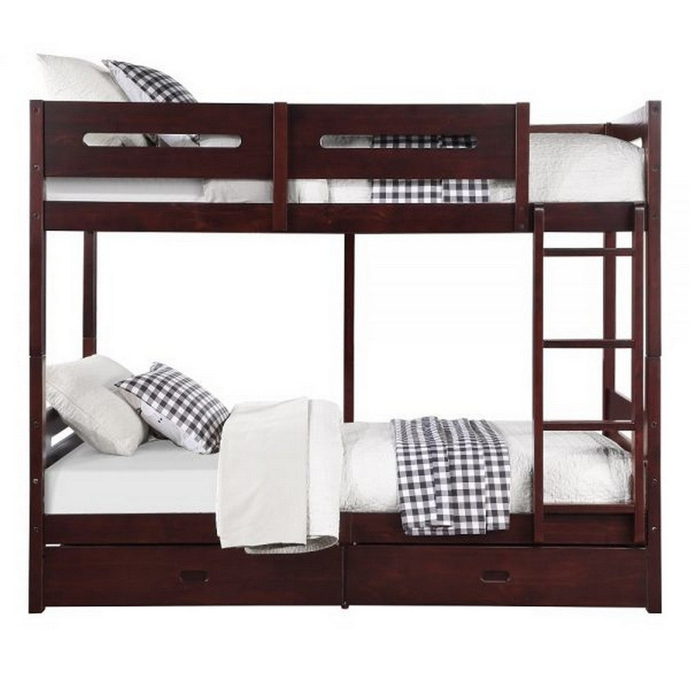Asin Twin Bunk Bed, Front Facing Ladder, Storage, Solid Pine Wood, Brown By Casagear Home