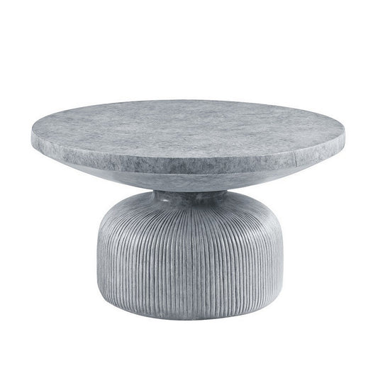 Lylie 30 Inch Coffee Table, Round Naturalistic Design, Gray Durable Cement By Casagear Home