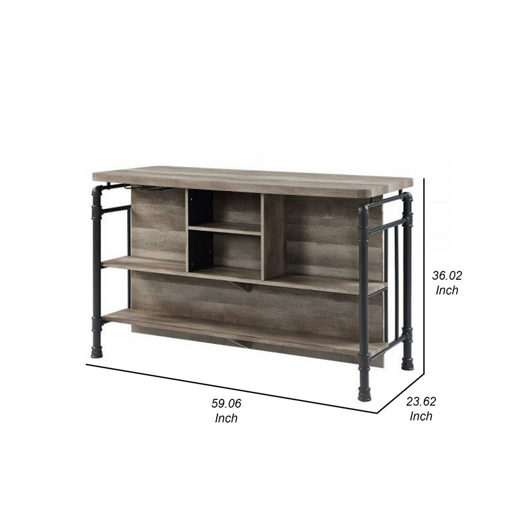59 Inch Kitchen Island with 2 Shelves, Industrial Antique Oak Brown, Gray By Casagear Home