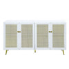 61 Inch Console Cabinet, 4 Metal Mesh Doors, LED Lighting, MDF, White  By Casagear Home