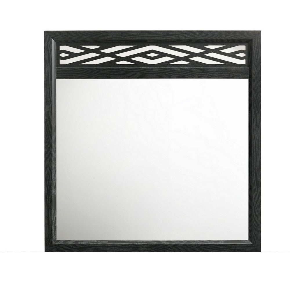 Kira 22 x 40 Dresser Mirror, Geometric Design, Rubberwood, Black Finish By Casagear Home
