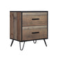 Lala 25 Inch Nightstand, 2 Drawers, Black Handles, Rustic Brown Wood Finish By Casagear Home