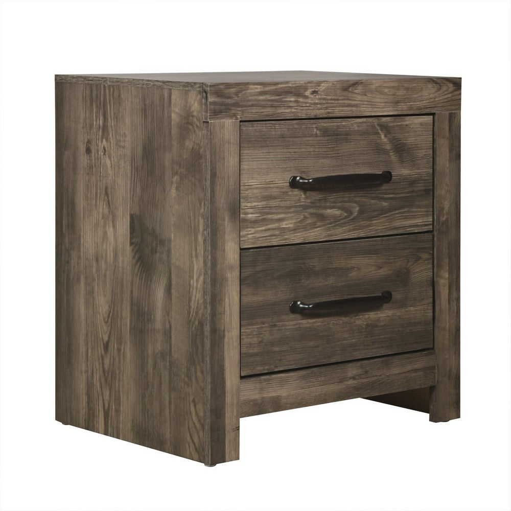 Ent 24 Inch Nightstand, 2 Drawers with Black Handles, Greige Brown Finish  By Casagear Home