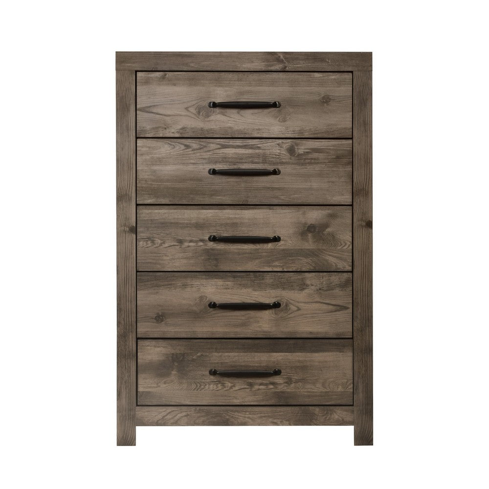 Ent 49 Inch Tall Dresser Chest, 5 Drawers with Black Handles, Greige Brown By Casagear Home