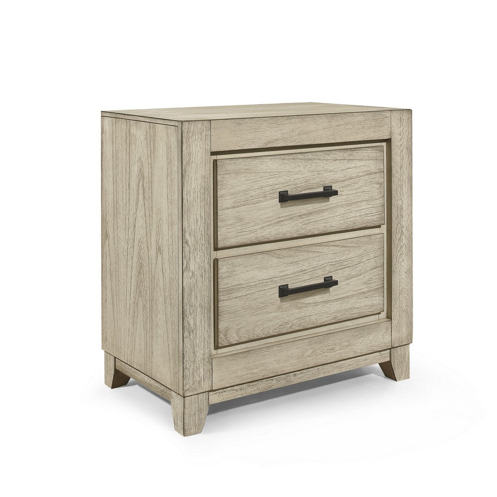Alo 27 Inch Nightstand, 2 Drawers with Metal Handles, Rustic White Finish By Casagear Home