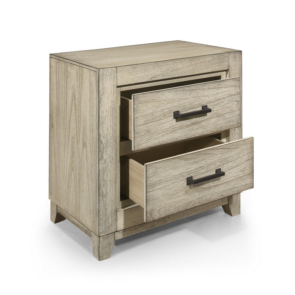 Alo 27 Inch Nightstand, 2 Drawers with Metal Handles, Rustic White Finish By Casagear Home