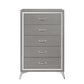Sami 49 Inch Tall Dresser, 5 Drawers, Mirror Trim, Embossed Texture, Gray By Casagear Home