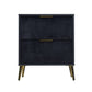 Moko 26 Inch Nightstand, 2 Ribbed Soft Upholstered Drawers, Black, Gold By Casagear Home