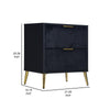 Moko 26 Inch Nightstand, 2 Ribbed Soft Upholstered Drawers, Black, Gold By Casagear Home