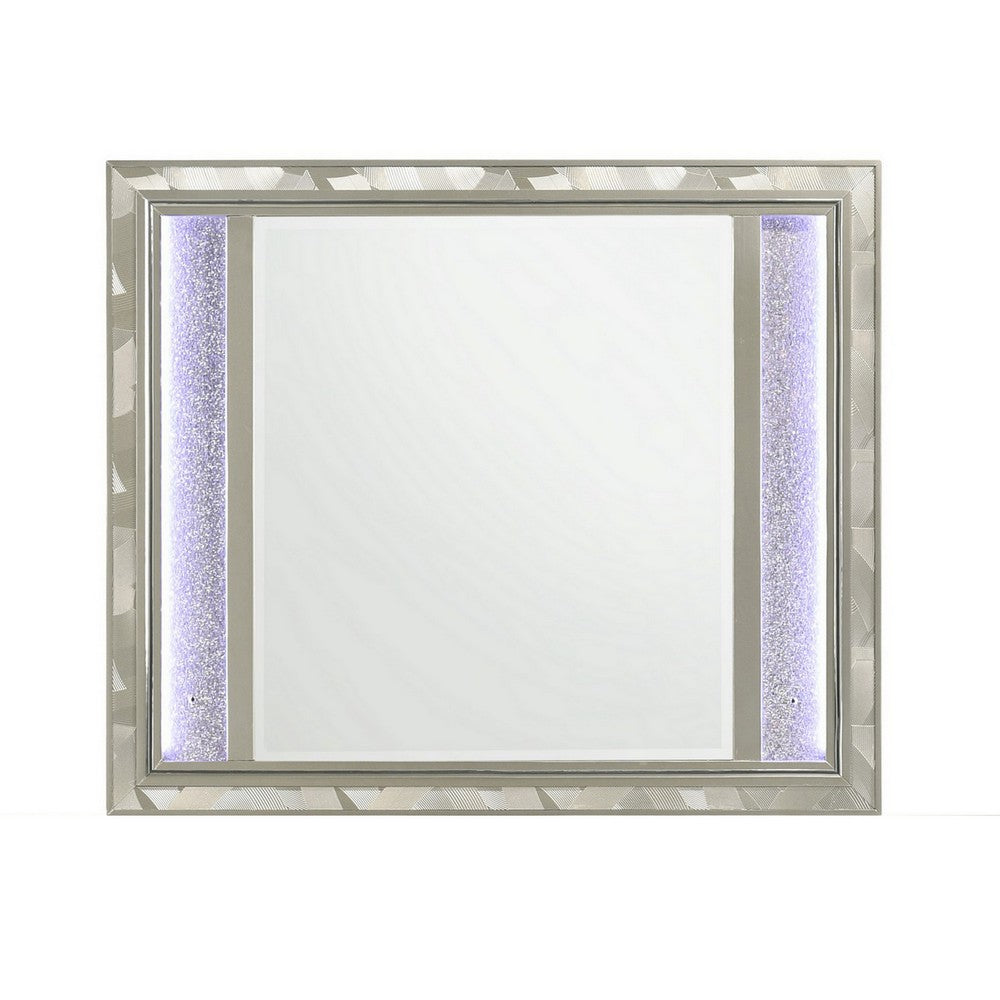 Bet 41 x 48 Dresser Mirror, Silver Solid Wood Frame with Rhinestone Inlay By Casagear Home