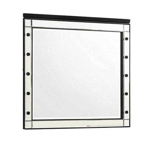 Lee 37 x 40 Vanity Mirror, 10 Light Bulb Sockets, Modern Black Wood Frame By Casagear Home