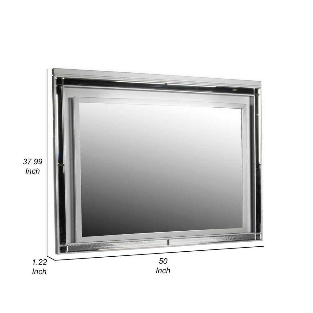 Lee 38 x 50 Dresser Mirror, Modern LED Light Trim, Silver Hardwood Frame By Casagear Home