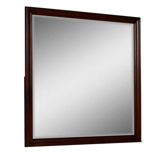 Umi 39 x 39 Dresser Mirror, Molded Design Solid Wood Cherry Square Frame By Casagear Home